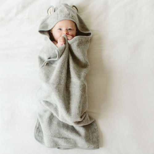 Cotton Terry Bear Hooded Bath Towel - Pebble