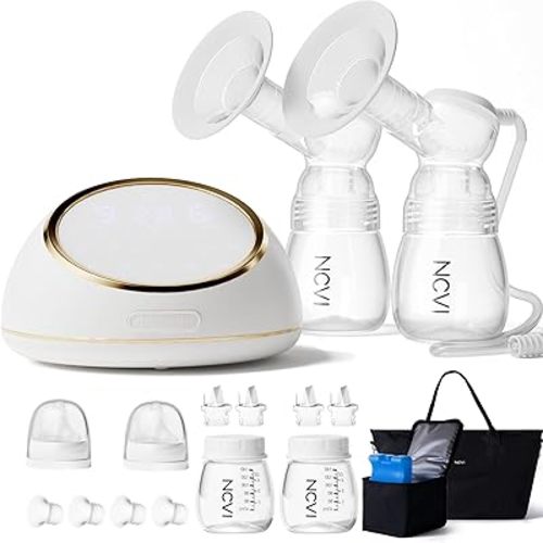 NCVI Electric Breast Pump F1, VibesFlow Dual Control Pump, Hospital-Grade Suction and Double Side Independent Rhythm, Micro-Vibration Milk Pump, Breastfeeding Kit with Storage Bags & Cooler Bags