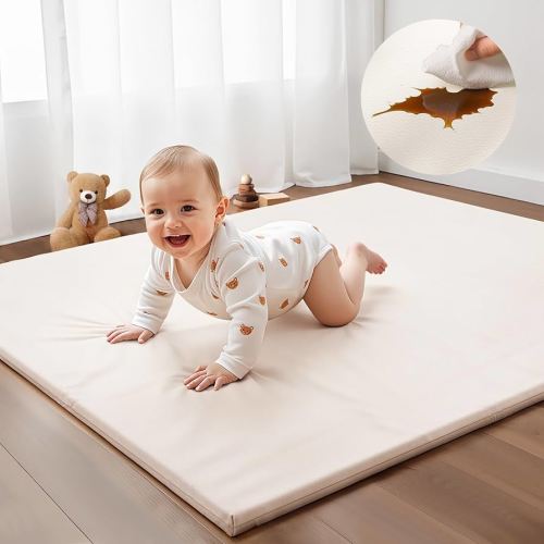 Padded Baby Play Mat - Thick Play Mat for Baby - Super Soft Non Toxic Vegan Leather Mat for Baby Girls and Boys Play on Floor - 50 x 50 Playpen Mat -Wipeable Tumbling Crawling Mat for Baby