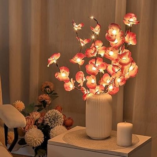 Fantasee Pink Orchid Twig Lights, 30 Inch 20 LED Artificial Phalaenopsis Branch Lights Battery Powered Decor Lights for Home Shop Vase Room Wedding Christmas Party (2 Packs, Pink