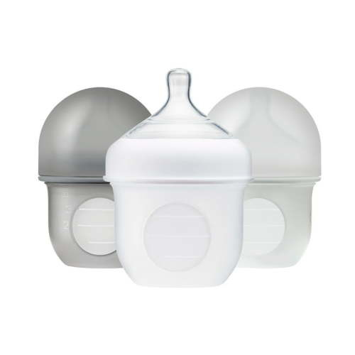 Boon Nursh Non-Drip Formula Milk Slow Feed Newborn Silicone Baby Bottle, Air-Free Feeding, 4 Oz, 3 Pk