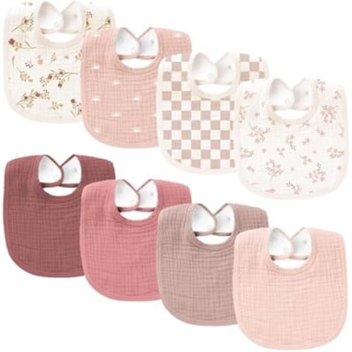 Konssy Muslin Baby Bibs 8 Pack Baby Bandana Drool Bibs Cotton for Unisex Boys and Girls, Soft Absorbent Set for Teething and Drooling