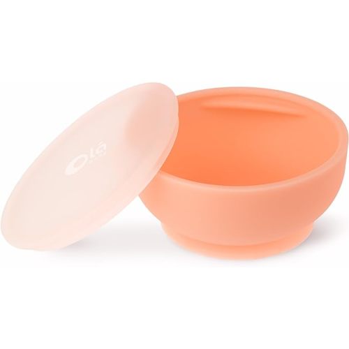 Olababy Silicone Suction Bowl with Lid - Coral