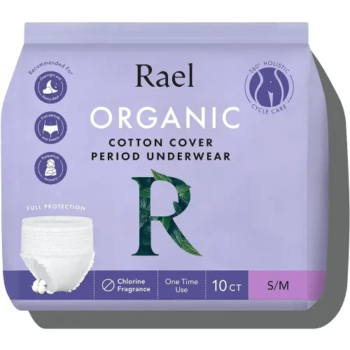 Rael Disposable Underwear for Women, Organic Cotton Cover - Incontinence Pads, Postpartum Essentials, Disposable Underwear, Unscented, Maximum Coverage (Size S-M, 10 Count)
