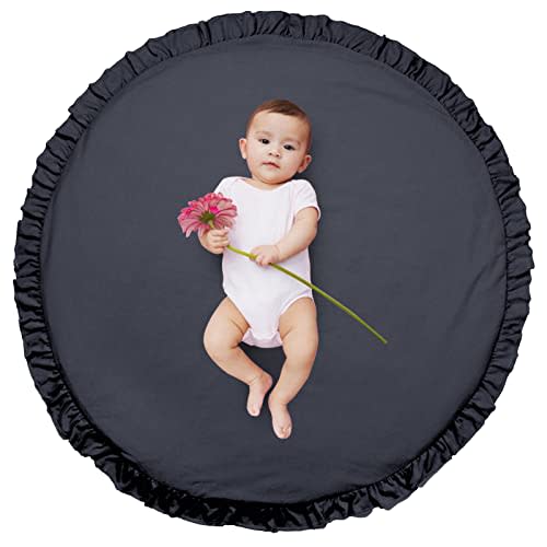 ABREEZE Baby Cotton Play Mat Soft Crawling Mat White Detachable Washable Game Blanket Floor Playmats Kids Infant Child Activity Round Rug Home Room Decor (Dark Grey)