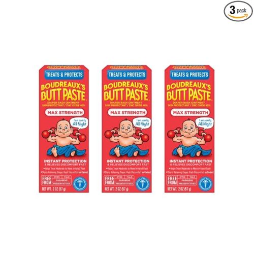 Boudreaux's Butt Paste Maximum Strength Diaper Rash Cream, Ointment for Baby, 2 oz Tube, 3 Pack