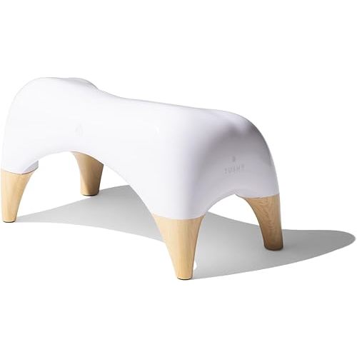 TUSHY Ottoman: A Premium Toilet Stool for The Bathroom, Modern Sleek Design | Squatting Position Helps Improves Bowel Health & Relieves Constipation (Tall 9" Stool), White/Bamboo
