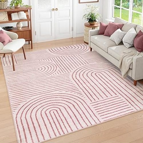 Lahome Abstract 6x9 Area Rugs, Soft Pink Rugs for Bedroom Girls, Ultra-Thin Non Slip Washable Throw Large Carpet for Living Room Dining Room Office (6'x9',Pink)