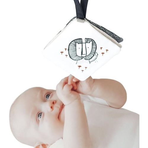 Wee Gallery Crinkle Pages Stroller Toy, Wild Animals - Travel Activity for Babies with Mirror, Sound, & Velcro Strap for Walks, Car Seat, Bag, Play Gym, Tummy Time - for Curious Baby, Newborn