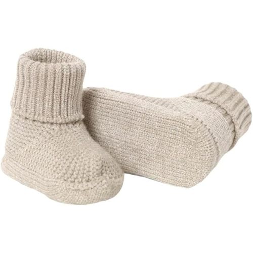 Baby Booties Newborn Babe First Walkers Non-Slip Stay On Boots Crib Shoes Sock Warm Knit Booties - 0-3 Months Infant - Beige