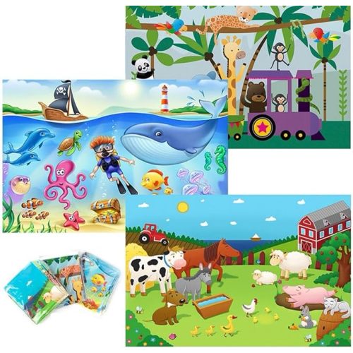 40 Pack Disposable Placemats for Baby, 3 Design Pack Baby Eating Mat, 12" x 18" Sticky Kids Placemat, Baby & Toddler Place mat for Restaurants, Plastic Kids Placemats for Dining Table