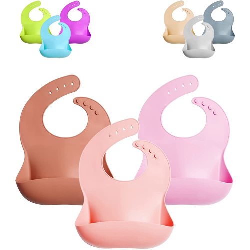 GODR7OY Silicone Baby Bib, BPA Free Waterproof Bibs, Soft Durable Adjustable 3PCS Silicone Bibs for Babies & Toddlers