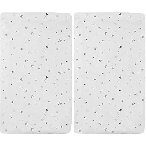 TL Care 100% Natural Breathable Cotton Jersey Knit Fitted Bassinet Sheet, Grey Stars and Moons, 15" x 33", Soft Breathable, for Boys and Girls(Pack of 2)