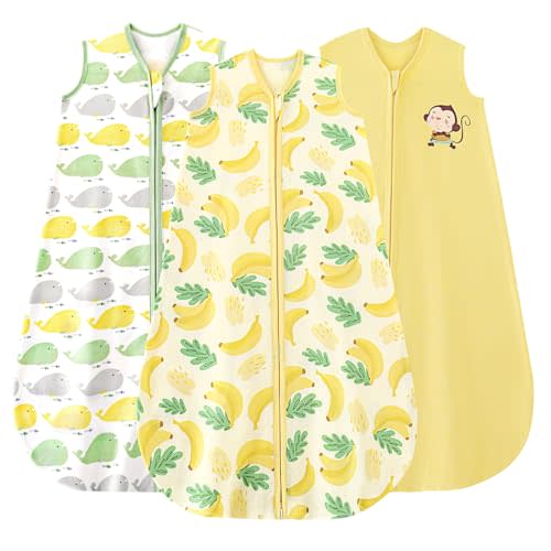 Yoofoss Baby Sleep Sack 0-6 Months Baby Wearable Blanket 100% Cotton 2-Way Zipper TOG 0.5 Toddler Sleeping Sack 3 Pack, Lightweight Sleep Sacks for Babies(Small)