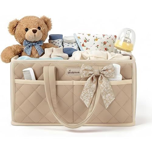 Diaper Caddy Organizer For Changing Table,Dutch Velvet Baby Diaper Caddy With 3 Removable Compartments &4 Side Pockets,Portable Diaper Basket For Car Organizer,Nursery Organizer For Essential Supplies