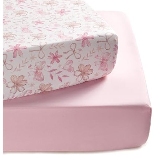 Baby Crib Sheets for Boys Girls, Super Soft Toddler Bed Sheets, 2 Pack Sheets for Standard Crib Mattress 28x52in, Pink Flower&Butterfly