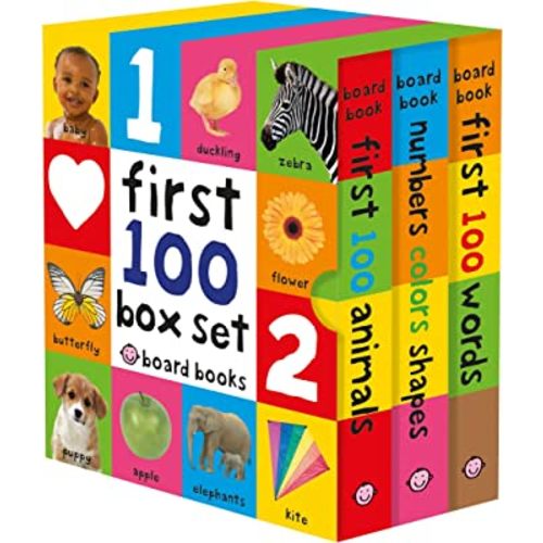 First 100 Board Book Box Set (3 books): First 100 Words, Numbers Colors Shapes, and First 100 Animals