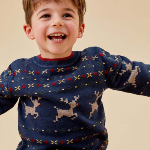 Reindeer Fair Isle Knitted Sweater navy / 0 - 3 M