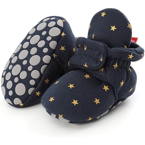 KIDSUN Infant Baby Boy Girl Cozy Fleece Bootie Newborn Stay On Slipper Winter Warm Gripper Non-Slip Crib Shoes