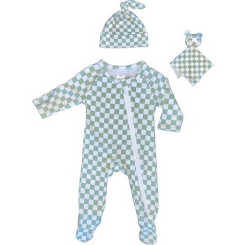 Checkerboard Footie, Cap & Lovey Set