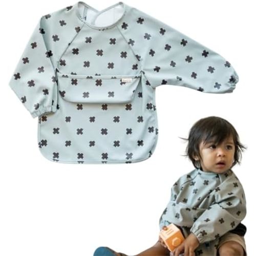 Zoe & Co Baby Bibs for Eating w/Pocket | Premium Soft Waterproof Bibs | Cute Toddler Bibs 6-36mo | Hang Dry Long Sleeve Bib