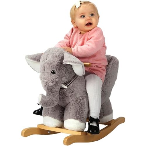 Rocking Horse Elephant with Chair, Plush Stuffed Rocking Animals, Baby Rocker with Sweet Music, Animal Ride on for Girls and Boys 1 Year and up(Gray Elephant),CPC Certified