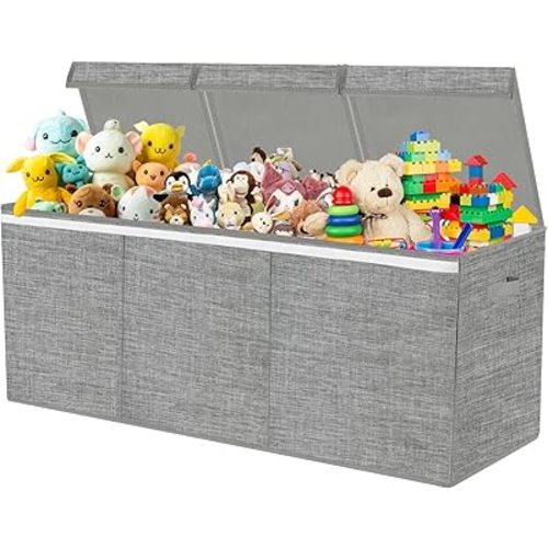 Extra Large Toy Box, Toy Storage Organizer with Lid, Oxford Fabric Collapsible Sturdy Toy Chest Bins Baskets for Livingroom,Playroom, Nursery, Bedroom, Closet (Light Grey)