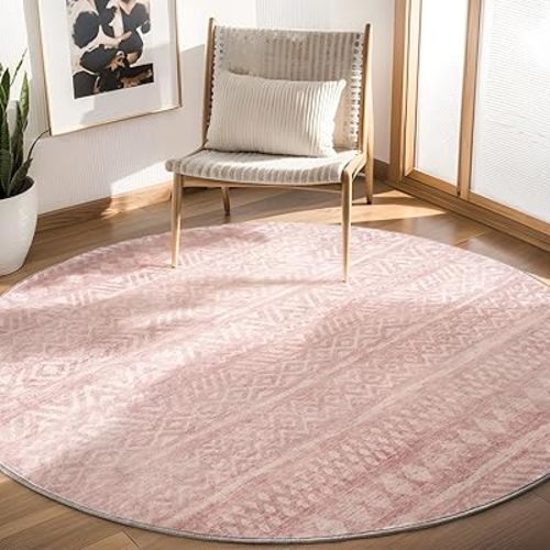 Pink Round Rug 6ft Circle Area Rugs for Living Room Bedroom Dining Room Carpet Washable Circular Rug for Kids Baby Girl Princess Toddler Non Slip Soft Cozy