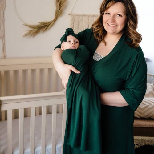 Emerald Green Matching Robe and Solid Swaddle-Mother-Baby Shower Gift-New Mom Gift Robe & Lace Singlet Nursing Dress-Hospital Gown-Delivery