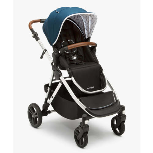 Mockingbird Single-to-Double Stroller | Sea, Windowpane, Silver with Penny Leather