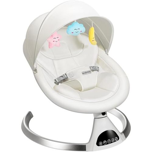 HARPPA Electric Baby Swings for Infants to Toddler, Portable Babies Swing for Newborn Boy and Girls, Motorized Bluetooth Song, Music Speaker with 12 Preset Lullabies (White)