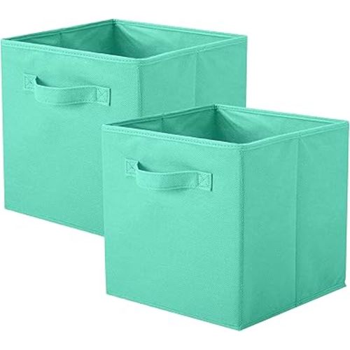 ShellKingdom Storage Bins, Foldable Fabric Storage Cubes and Cloth Storage Organizer Drawer for Closet and Toys Storage, 2 Pack (Mint Green)