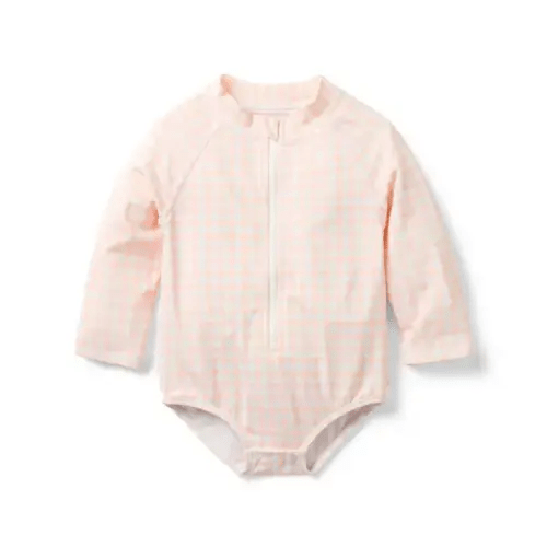 Baby Seashell Pink Gingham Baby Recycled Gingham Rash Guard Swimsuit by Janie and Jack