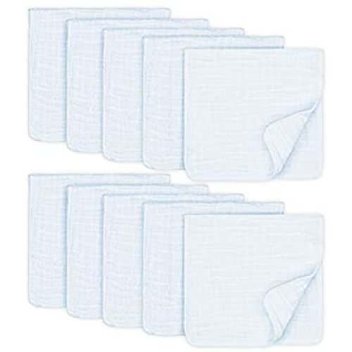 Muslin Burp Cloths 10 Pack Large 100% Cotton Hand Washcloths 6 Layers Extra Absorbent and Soft (White, Pack of 10) - Pack Of 10