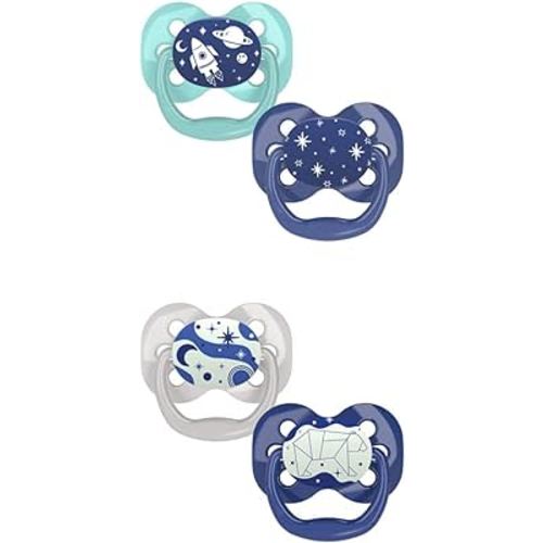 Dr. Brown's Advantage Baby Pacifiers, 0-6 Month, Blue, 2 Count and Dr. Brown's Advantage Baby Pacifiers, Glow-in-The-Dark, 0-6 Month Pacifiers, Blue, 2 Count