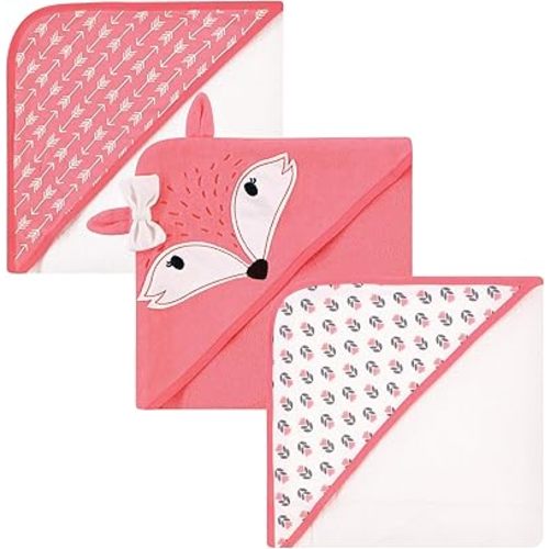 Hudson Baby Unisex Baby Cotton Rich Hooded Towels, Girl Fox, One Size