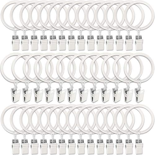 AMZSEVEN 40 Pack Metal Curtain Rings with Clips, Drapery Clips Hooks, Decorative Curtain Rod Clips 1.5 in Interior Diameter, Rustproof White