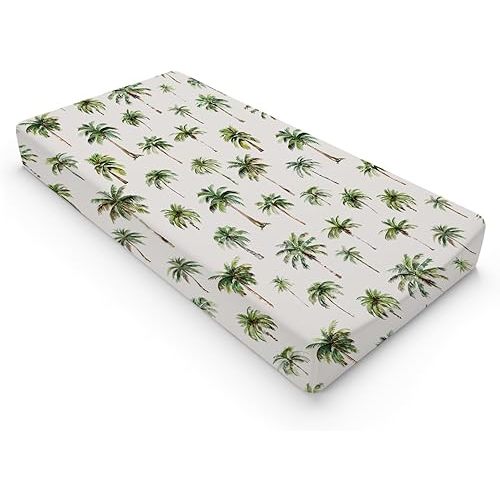 Watercolor Palm Trees Changing Pad Covers Green Coco Palm Trees Diaper Changing Table Sheets for Baby Boy Girl Summer Beach Soft Breathable Stretchy Snug Fitted Baby Change Table Pad Mats 32''x16''