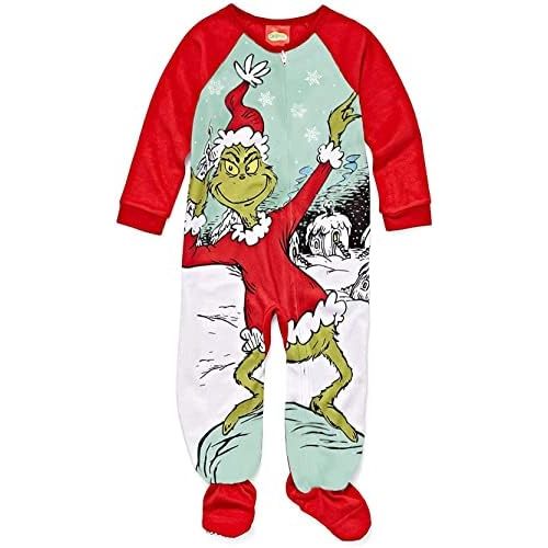 The Grinch Dr. Seuss Toddler Boys Girls Christmas Footed Blanket Sleeper Pajamas