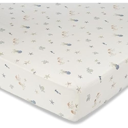 Crane Baby Crib Sheet, Sea Life Jellyfish Crib Sheets & Toddler Sheets, 100% Cotton Crib Sheets for Standard Crib Mattress(28"x 52"), Breathable Crib Sheets, Fitted Crib Sheets for Boys and Girls