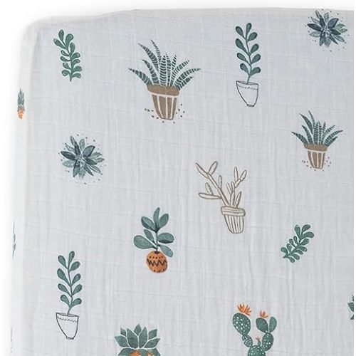 Little Unicorn Premium Crib Sheet | Breathable & Super-Soft Muslin Fabric (Prickle Pots)