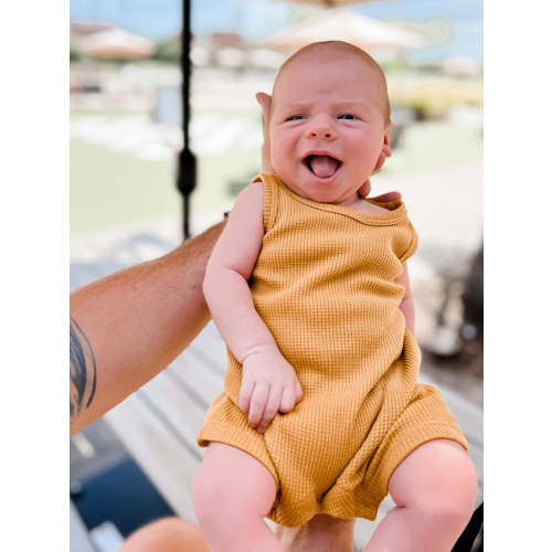 Organic Waffle Shortie Romper, Honey