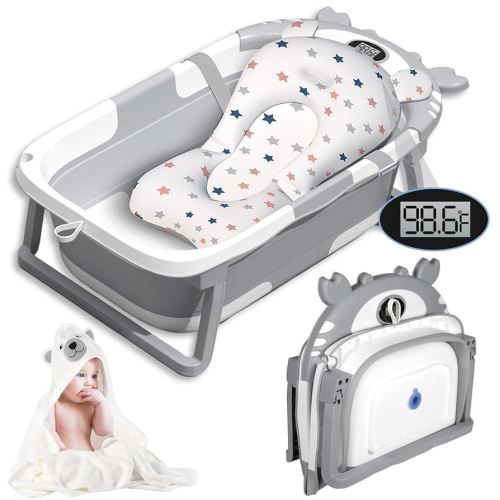 Vautvis Baby Badewanne, Baby Badewanne Faltbar Mit Thermometer und Badematte, Baby Bathtub, Babybadewanne Neugeborenes Bis Kleinkinder 0-36 Monate, Tragbare Reise Babywanne Faltbar : Amazon.de: Baby