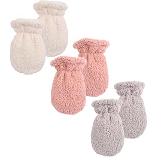Peecabe Winter Warm Baby Mittens Infant Toddler Fleece Gloves for Boys and Girls Cozy Mittens Set 0-24 Months (White+Pink+Light Gray, S)