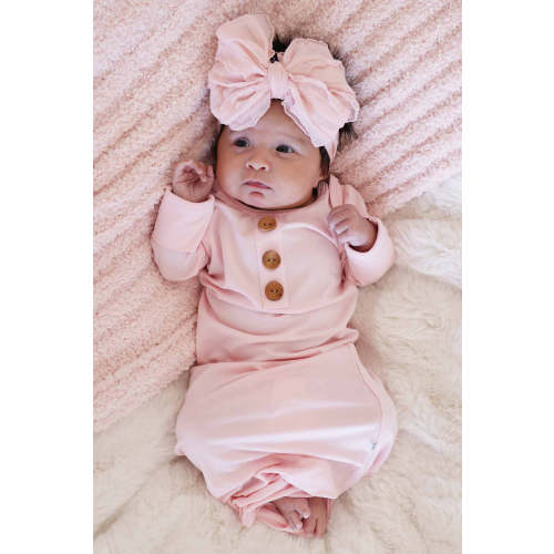 Baby Pink Newborn Baby Knot Gown & Hat Set | Caden Lane