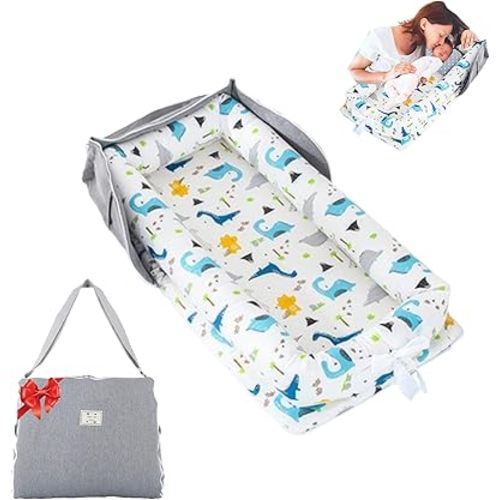 Baby Lounger for Newborn Portable Bag,Baby Nest Play Gym mat with Strap,Newborn Lounger Adjustable Size & Inner Zipper Lengthen Space to 24 Months(Long Necked Dragon)