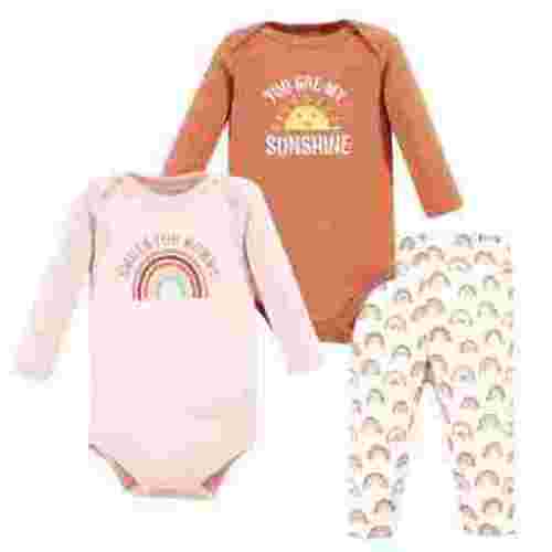Hudson Baby Infant Girl Long-Sleeve Bodysuits and Pants, Sunshine Rainbows Long-Sleeve, Newborn