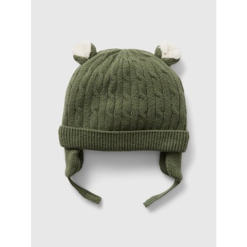 Baby CashSoft Sherpa-Lined Bear Beanie in walden green, size: 0-3 M