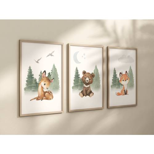 Woodland Nursery Decor, Woodland Nursery Wall Art, Woodland Print Set, Animal Prints, Woodland Animal Prints, Nursery Forest Wall Art
