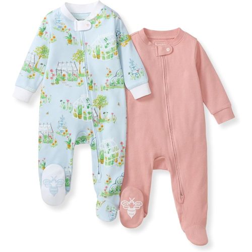 Burt's Bees Baby Girls' Organic Cotton Sleep and Play Footed Pajamas, One-piece Zip Front Romper, Baby Essentials
